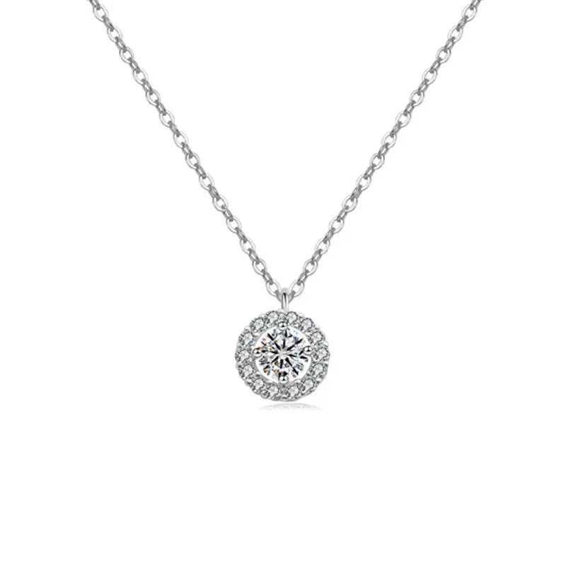 Women's Princess Cut Pendant Necklace - Delicate Heart-Round Cluster Halo Chain, Minimalist Aesthetic Solitaire Jewelry, Casual Outfits Women Accessory, Trendy Birthday Christmas Gift
