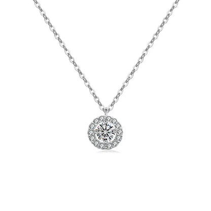 Women's Princess Cut Pendant Necklace - Delicate Heart-Round Cluster Halo Chain, Minimalist Aesthetic Solitaire Jewelry, Casual Outfits Women Accessory, Trendy Birthday Christmas Gift