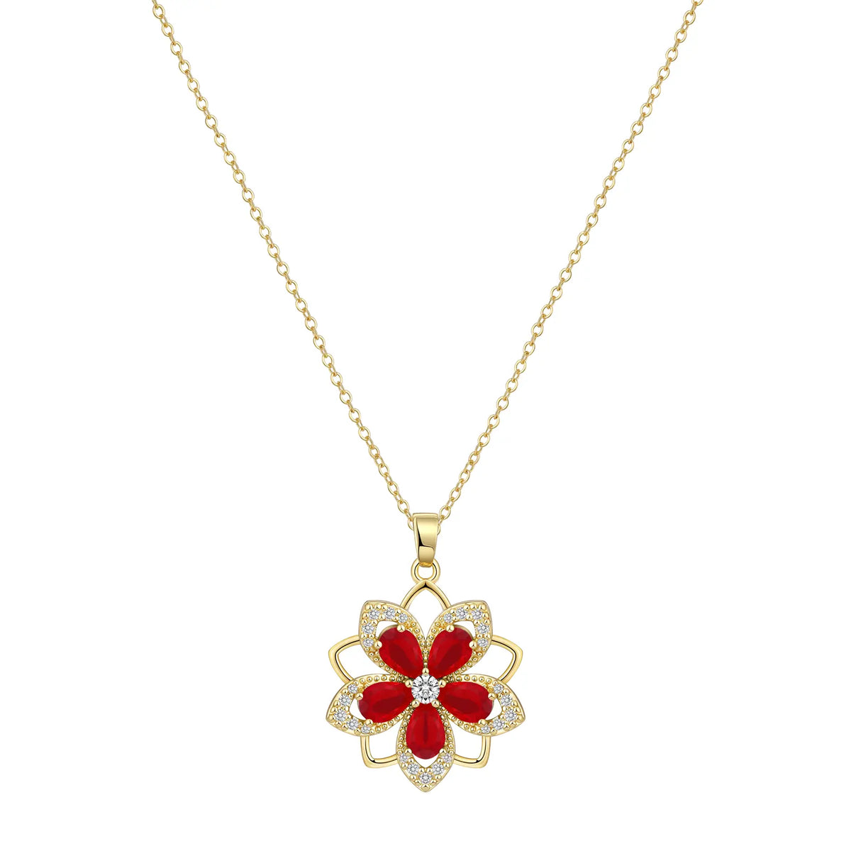 VENOCO Women's April Birthstone Redbud Flower Necklace, 14K Gold-Plated Silver Rotatable Crystal Pendant, Adjustable Spinning Fidget Decompression Choker, Summer Whimsical Jewelry, Gf Gift Accessories for Women