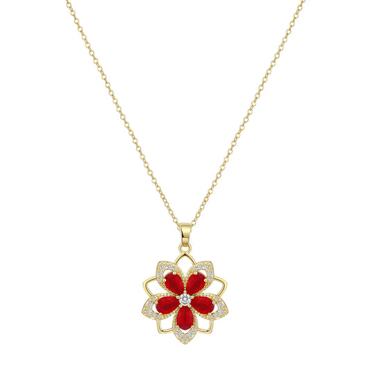 VENOCO Women's April Birthstone Redbud Flower Necklace, 14K Gold-Plated Silver Rotatable Crystal Pendant, Adjustable Spinning Fidget Decompression Choker, Summer Whimsical Jewelry, Gf Gift Accessories for Women