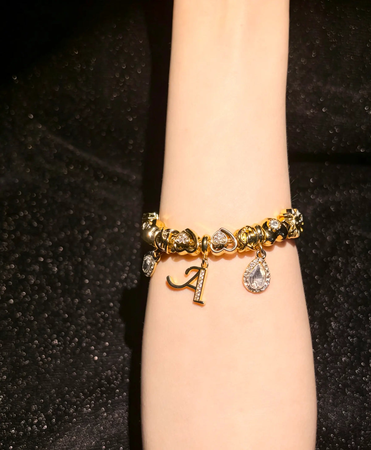 Women's Gold-Tone Mixed Charm Beaded Bracelet - A-Z Initial Letters Available, Fashion Costume Jewelry Gift
