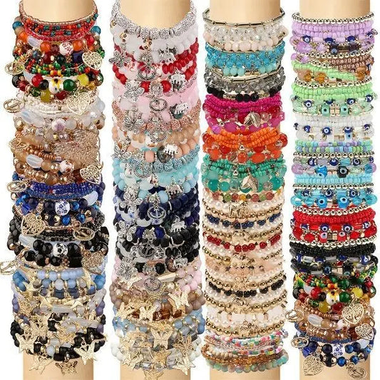 Women's 24Pcs Bohemian Beaded Bracelet Set - Multilayer Stretch Band Wrist Stack, Pastel & Vibrant Colors, Jewelry for Women, Funky Unique Accessories, Cutecore Stuff, Bejeweled Hippie Dopamine Jewelry, Teenage Girls Gifts, Beach Festival Wear, Sohochic