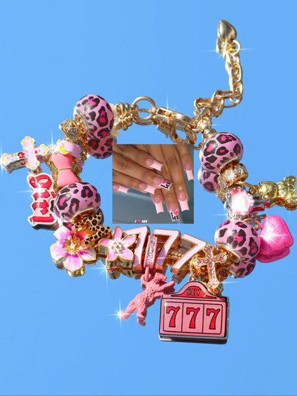 Leopard Print Cherry Charm Bracelet, Star Girl Cross Bracelet, Lucky Number 777 Bracelet, Cherry Tooth Bracelet, Pool Ball 7 Bracelet