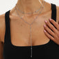 18K Gold Plated/Silver Lariat Necklace for Women, 2Pcs Dainty Long Necklace Multi-layer Y-Shaped Pendant Stackable Necklaces Trendy Layered Beaded Chain Minimalist Daily Wear Jewelry