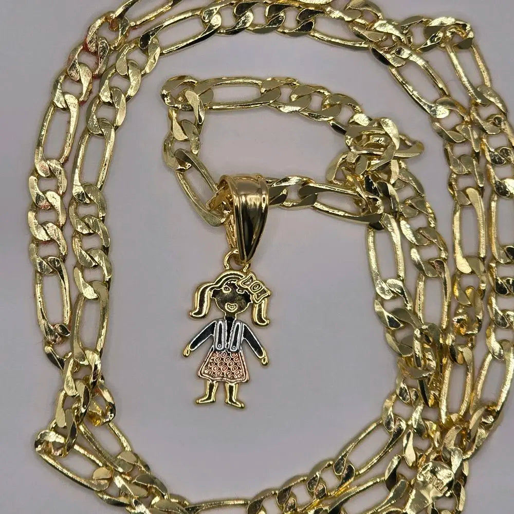 Gold Plated Chain and Pendant Set - 22" 4mm Chain with Tricolor Charms for Boys & Girls - Perfect Gift for Mom Aunt Niece Daughter