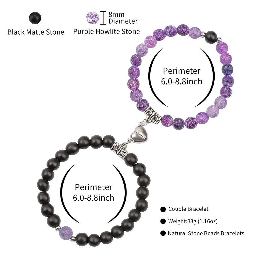 Women's 2-Piece Adjustable Beaded Bracelet Set - Magnetic Heart Charm Couples Bracelets, Sentimental Boyfriend Gifts, Cute Gifts for BF, Stress Relief Costume Jewelry, Sohochic Anniversary Accessory