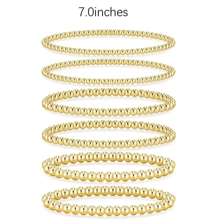 Women's 5PCS Gold Ball Beads Stretchable Bracelets Set - Waterproof, Adjustable Jewelry for Women, Gold Jewelry for Beach & Everyday Wear (Sohochic)