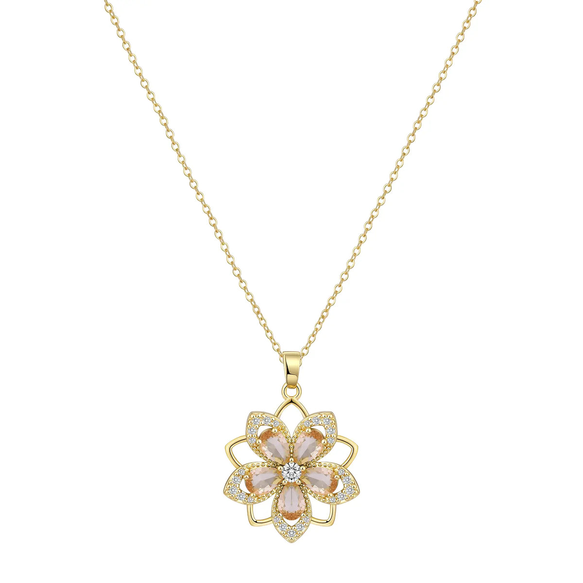 VENOCO Women's April Birthstone Redbud Flower Necklace, 14K Gold-Plated Silver Rotatable Crystal Pendant, Adjustable Spinning Fidget Decompression Choker, Summer Whimsical Jewelry, Gf Gift Accessories for Women