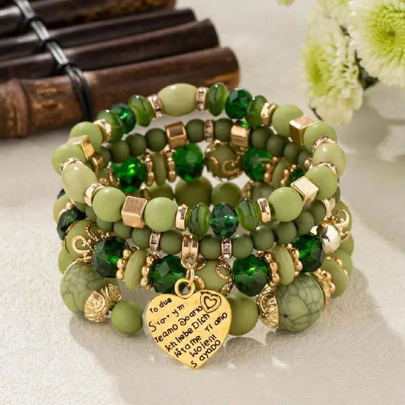 Women Beaded Bracelet Set| Colorful Boho Stackable Trendy Design with Crystal Accents Multilayer Bangle Bracelet| Fashion Stretch Braclets Jewelry for Women
