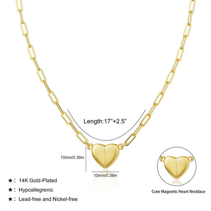Tewiky 14K Gold/Silver Plated Heart Shape Pendant Magnetic Necklace for Women Dainty Fashion Choker Necklace Jewelry Love Party Mother's Day Gift