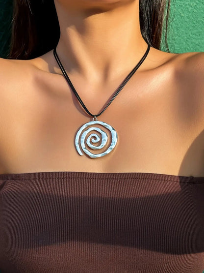 Vintage Spiral Design Pendant Necklace, Matching Mexican Necklace for Women, Fashion Matching Jewelry, Boho Style Accessories As Gifts, Dainty Boho Necklace, Dainty Necklaces, Alloy Necklace