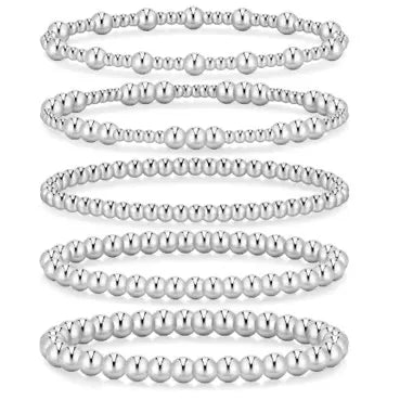 Women's 5PCS Gold Ball Beads Stretchable Bracelets Set - Waterproof, Adjustable Jewelry for Women, Gold Jewelry for Beach & Everyday Wear (Sohochic)