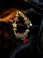 Women's Leopard Print Rhinestone Cherry Pendant Bracelet, Sexy Style Iron Chain Jewelry for All Seasons, Perfect Gift for Women, Trendy Jewelry, Charm Bracelets, Fashionable Bracelet, Bracelet with Pendant