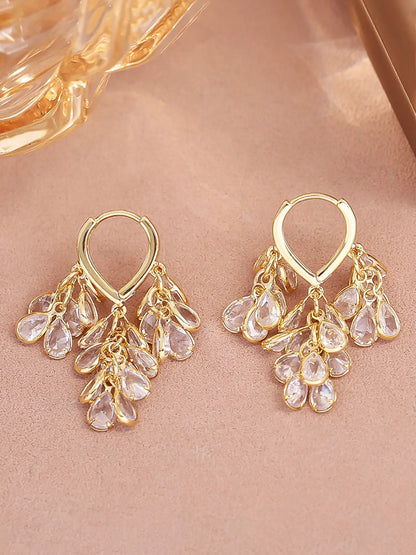1 Pair of Fashionable and Luxurious Blue Teardrop-Shaped Sparkling Zirconia Fringe Fashion Jewelry Earrings for Women—Exquisite and Elegant, Perfect for Everyday Wear, Parties, and Gatherings; a Stylish Gift