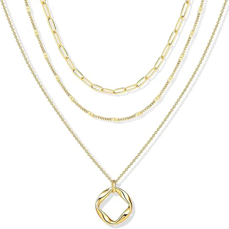 Layered Silver Necklaces for Women, Silver Stackable Stack Choker Necklaces for Women Trendy Layering Circle Pendant Chain Necklace Set Jewelry for Women