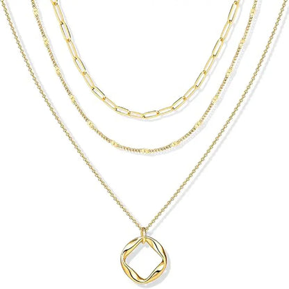 Layered Silver Necklaces for Women, Silver Stackable Stack Choker Necklaces for Women Trendy Layering Circle Pendant Chain Necklace Set Jewelry for Women