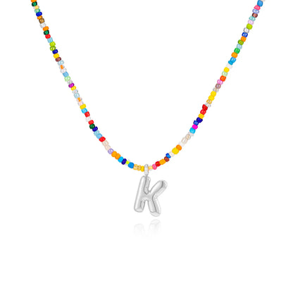 VRIUA Women's Adjustable Beaded Bubble Letter Choker - Personalized Initial Necklace, Handmade Dainty Casual Daily Beach Jewelry, Gifts for Women Lover's Accessory