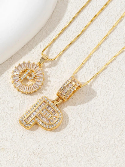 Letter Chain Necklace Set for Women, 26 Pendants with Zirconia Round Floral Design, Sister Matching Gift, Daily Wear Fashion Accessory, Casual Style Necklaces