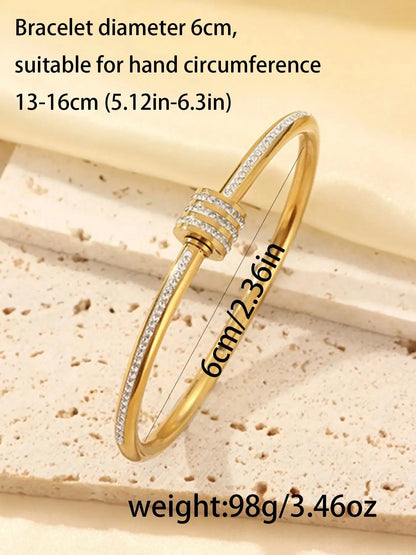 5-Piece Waterproof Titanium Steel Bracelet Set, Rhinestone Star Design, Unisex Jewelry, Stackable, Elegant, High Quality, Fashion Bracelets, Stackable Bangle Bracelets