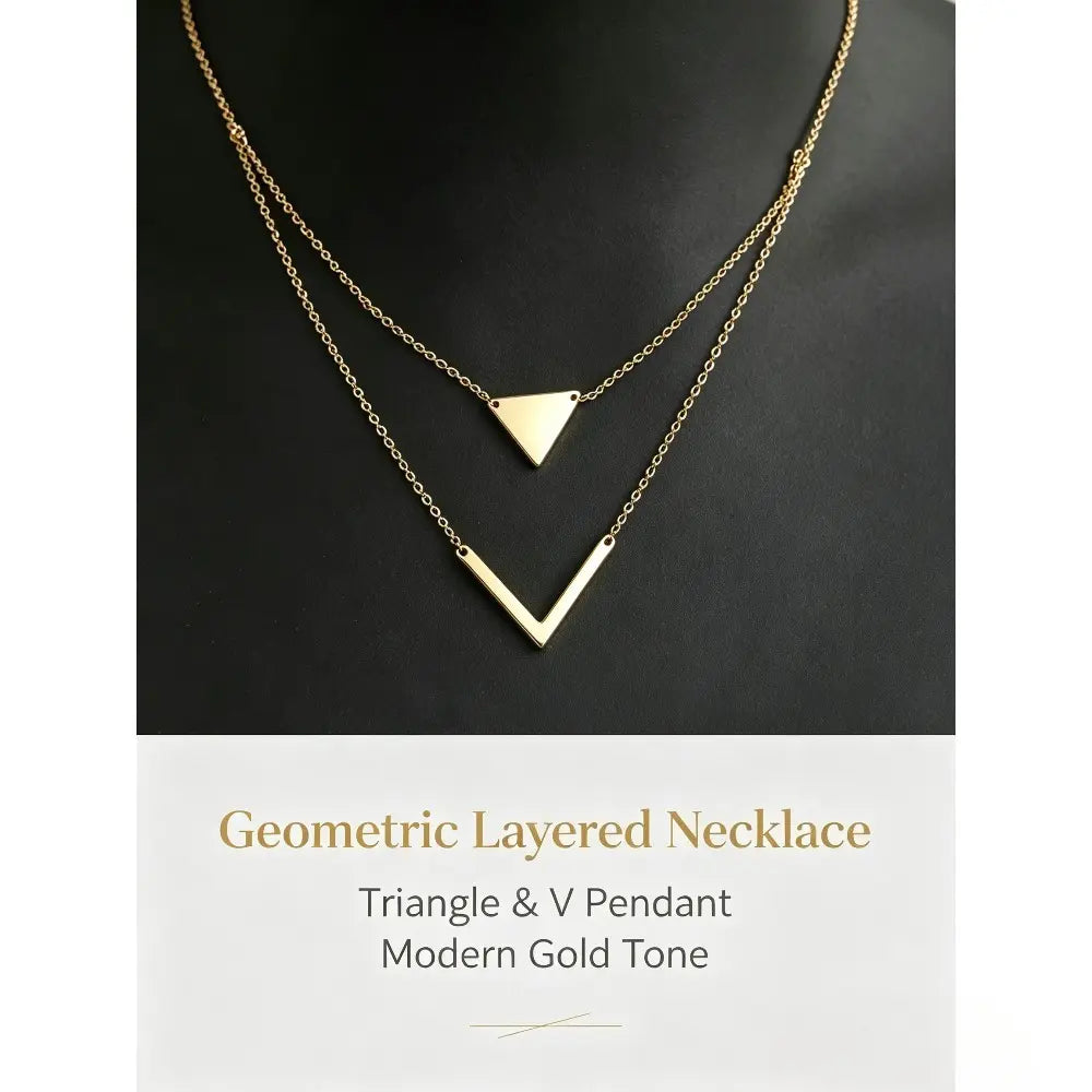 Women's Elegant Layered Chain Necklace, Triangle And Letter V Design Pendant, Chic Vintage All-match Fashion Jewelry, Suitable for Daily Styling And Birthday Gifting for Girlfriend