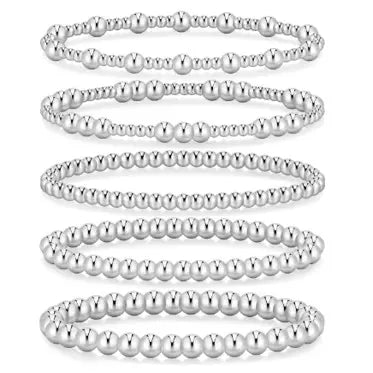 Women's 5PCS Gold Ball Beads Stretchable Bracelets Set - Waterproof, Adjustable Jewelry for Women, Gold Jewelry for Beach & Everyday Wear (Sohochic)