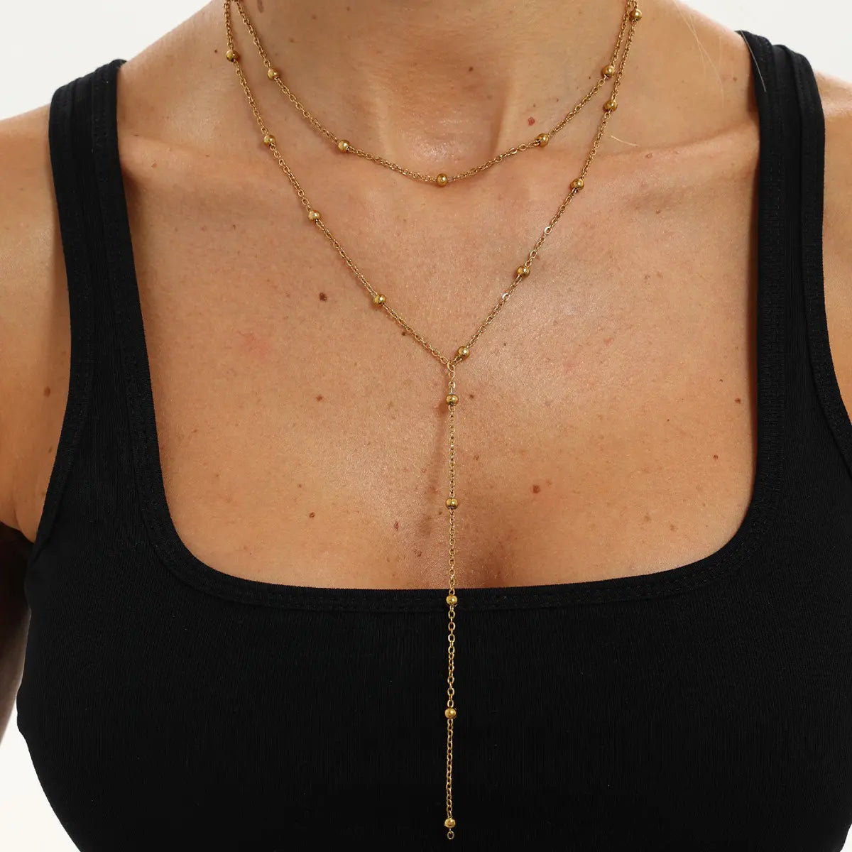 18K Gold Plated/Silver Lariat Necklace for Women, 2Pcs Dainty Long Necklace Multi-layer Y-Shaped Pendant Stackable Necklaces Trendy Layered Beaded Chain Minimalist Daily Wear Jewelry