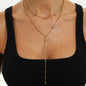 18K Gold Plated/Silver Lariat Necklace for Women, 2Pcs Dainty Long Necklace Multi-layer Y-Shaped Pendant Stackable Necklaces Trendy Layered Beaded Chain Minimalist Daily Wear Jewelry