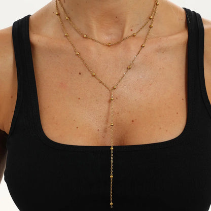 18K Gold Plated/Silver Lariat Necklace for Women, 2Pcs Dainty Long Necklace Multi-layer Y-Shaped Pendant Stackable Necklaces Trendy Layered Beaded Chain Minimalist Daily Wear Jewelry