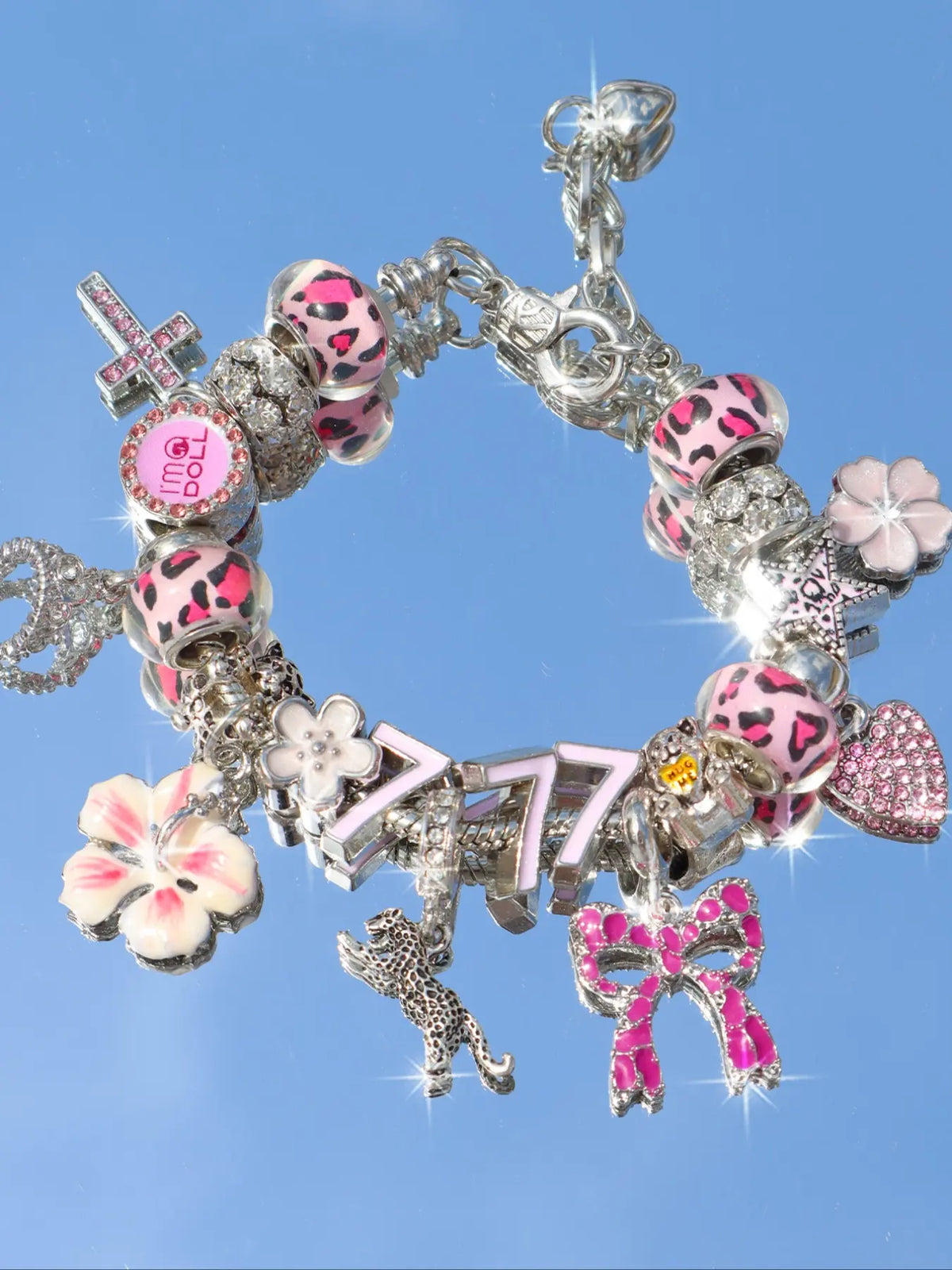 Leopard Print Cherry Charm Bracelet, Star Girl Cross Bracelet, Lucky Number 777 Bracelet, Cherry Tooth Bracelet, Pool Ball 7 Bracelet