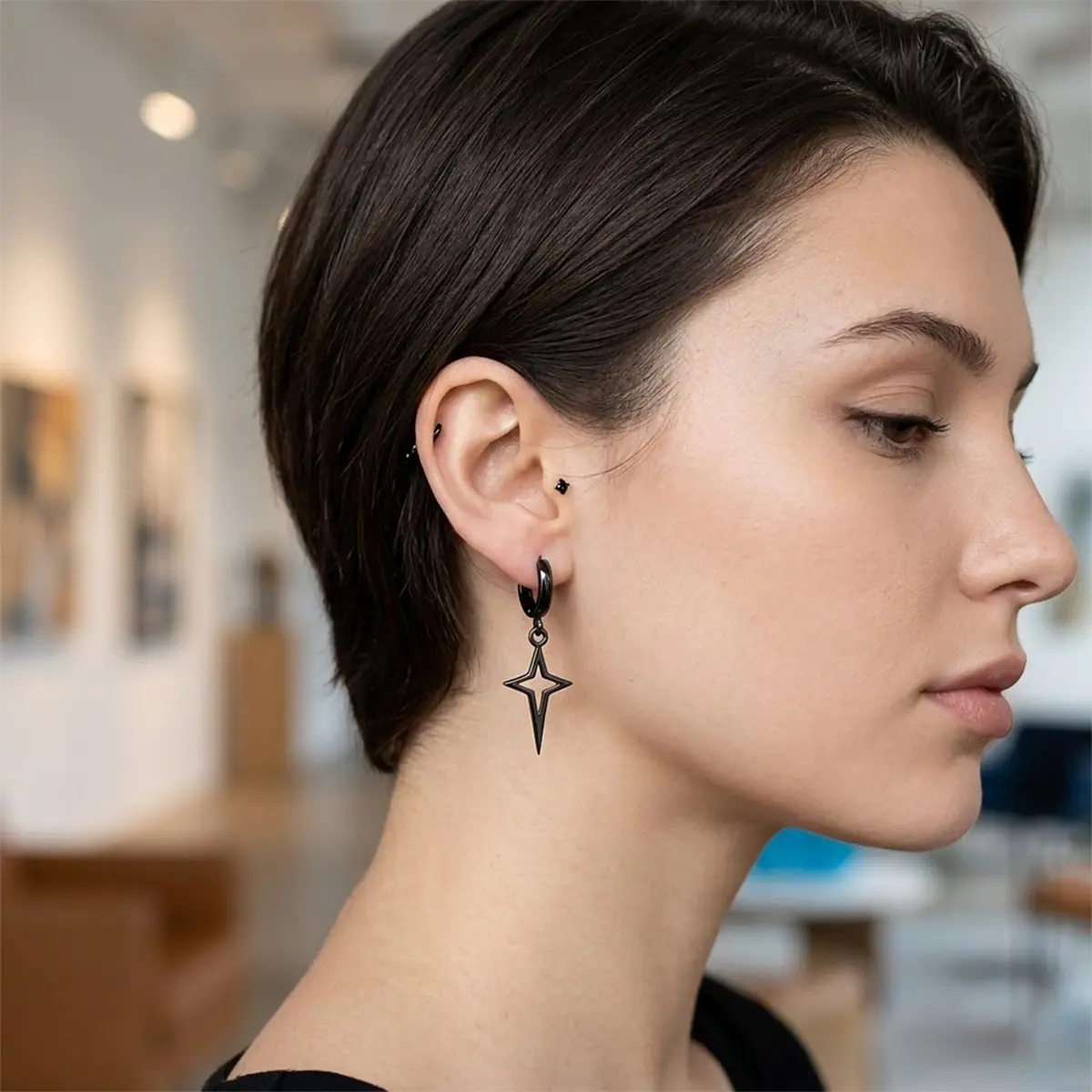 Cross star earrings, personalized punk style, fashionable adult earrings, suitable for parties, birthdays, and other occasions, unisex, unique jewelry.