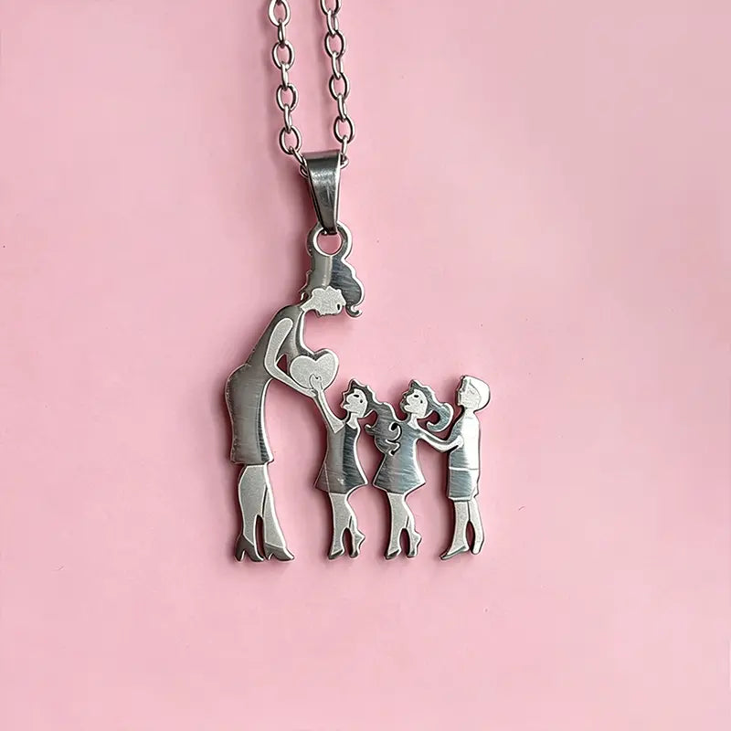 Family Members Necklace - Mom & Kids Pendant, "A Mother's Love Always With You", Perfect Necklace Gift for Women & Mothers