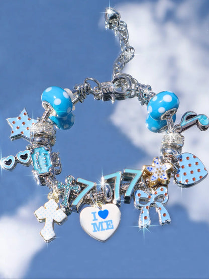 Leopard Print Cherry Charm Bracelet, Star Girl Cross Bracelet, Lucky Number 777 Bracelet, Cherry Tooth Bracelet, Pool Ball 7 Bracelet