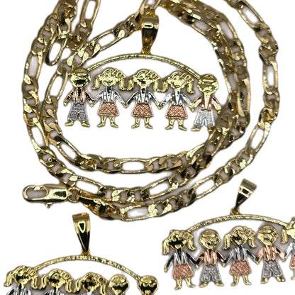 Gold Plated Chain and Pendant Set - 22" 4mm Chain with Tricolor Charms for Boys & Girls - Perfect Gift for Mom Aunt Niece Daughter