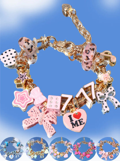 Leopard Print Cherry Charm Bracelet, Star Girl Cross Bracelet, Lucky Number 777 Bracelet, Cherry Tooth Bracelet, Pool Ball 7 Bracelet