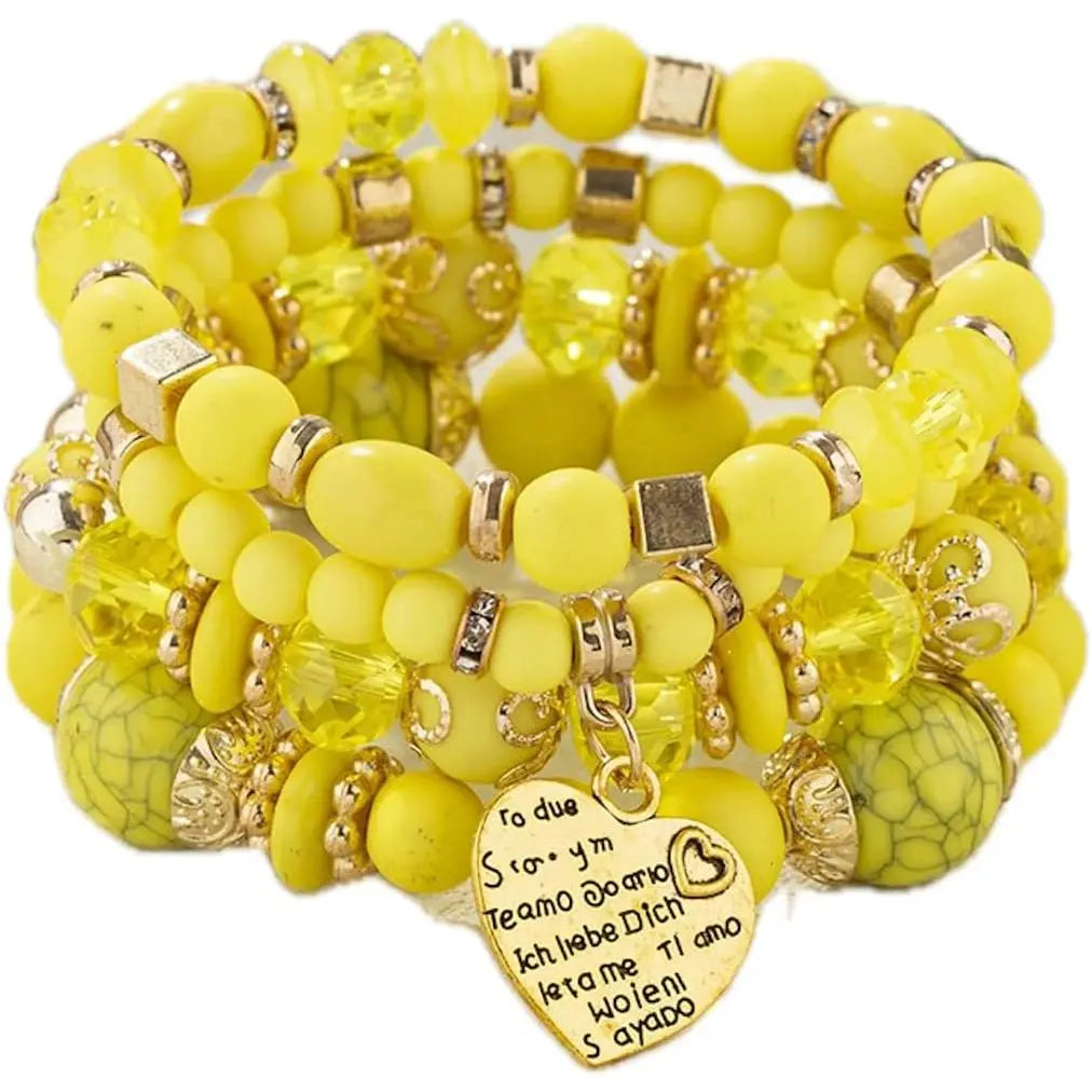 Women Beaded Bracelet Set| Colorful Boho Stackable Trendy Design with Crystal Accents Multilayer Bangle Bracelet| Fashion Stretch Braclets Jewelry for Women