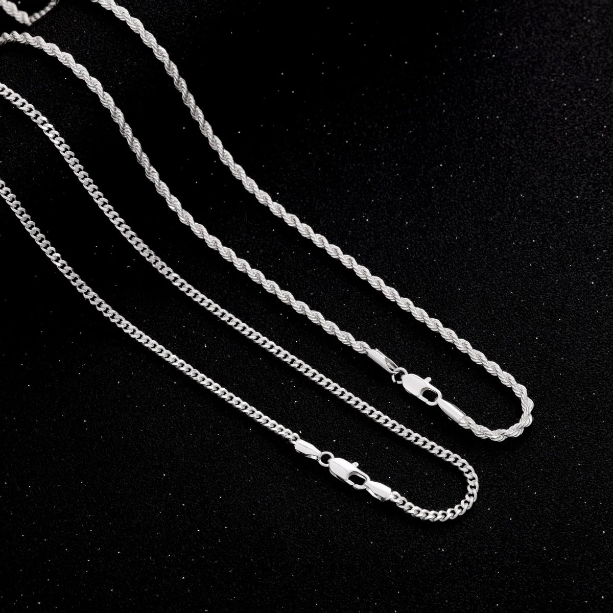 Tewiky Men's 2-Piece 3mm Layered Cuban Link & Rope Chain Necklaces Set Pack, 18-28in Silver Adjustable Men's Jewelry, Daily Wear Trendy Summer Accessory, Cool Gifts for Guys Birthday Gifts for Him