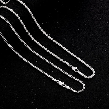 Tewiky Men's 2-Piece 3mm Layered Cuban Link & Rope Chain Necklaces Set Pack, 18-28in Silver Adjustable Men's Jewelry, Daily Wear Trendy Summer Accessory, Cool Gifts for Guys Birthday Gifts for Him