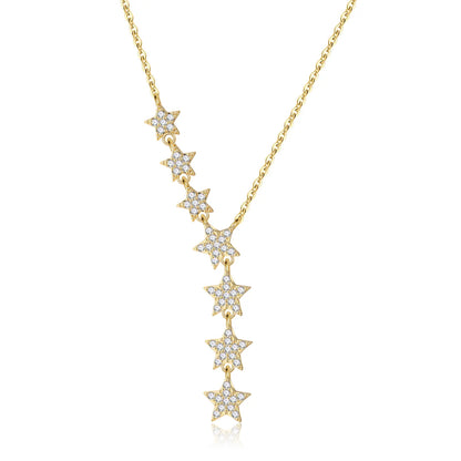 CAROVO 18K Gold Plated Crystal Dainty Star CZ Charm Y-Necklace for Female - Non Tarnish Charming Adjustable Jewelry, Anniversary Thanksgiving Gift