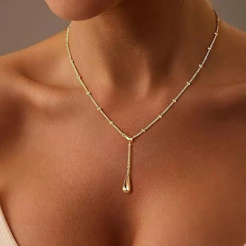 18K Gold-Plated/Silver Necklace for Women, Minimalist Small Pendant Jewelry with Gold Beaded Chain, Trendy Circle Bead and Teardrop Pendant Necklaces for Parties, Birthdays, Weddings, Engagements, and Anniversaries