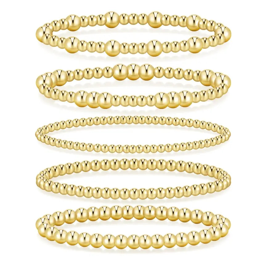 Women's 5PCS Gold Ball Beads Stretchable Bracelets Set - Waterproof, Adjustable Jewelry for Women, Gold Jewelry for Beach & Everyday Wear (Sohochic)