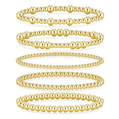 Women's 5PCS Gold Ball Beads Stretchable Bracelets Set - Waterproof, Adjustable Jewelry for Women, Gold Jewelry for Beach & Everyday Wear (Sohochic)