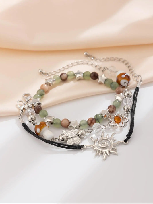 Women's Butterfly & Mushroom Design Beaded Bracelets, Colorful Charm Stackable Bracelets, All-match Jewelry for Birthday Gift, Summer Jewelry, Casual Accessories, Fashion Matching Bracelet, Beaded Bracelet Set, Beaded Bracelet Pack