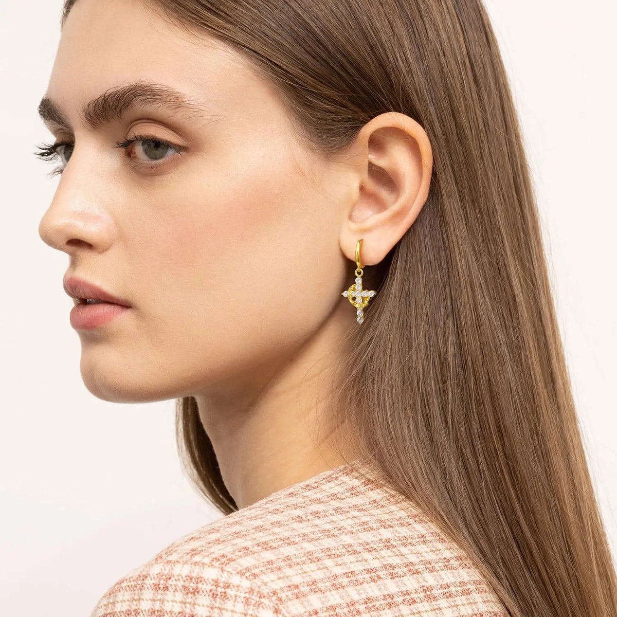 Tewiky Colorful Crown Cross Earrings For Women Dainty CZ Cross Pendant Earrings Hypoallergenic Non Tarnish Earrings Trendy Jewelry Christian Gift For Girls For Easter