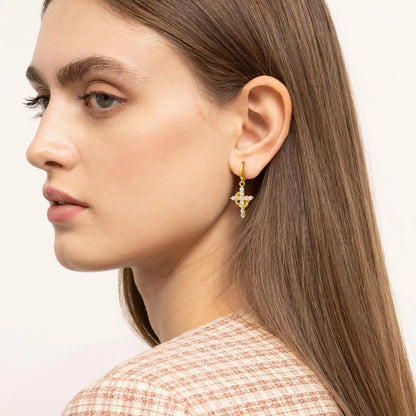 Tewiky Colorful Crown Cross Earrings For Women Dainty CZ Cross Pendant Earrings Hypoallergenic Non Tarnish Earrings Trendy Jewelry Christian Gift For Girls For Easter