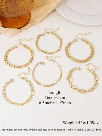 Women's Vintage Cuban Chain Bracelet Set, Stackable Bracelets, Metal Hand Jewelry Gift, Fashionable & Elegant Design, Perfect for Daily Wear & Special Occasions, Link Bracelets, Stacked Bracelets