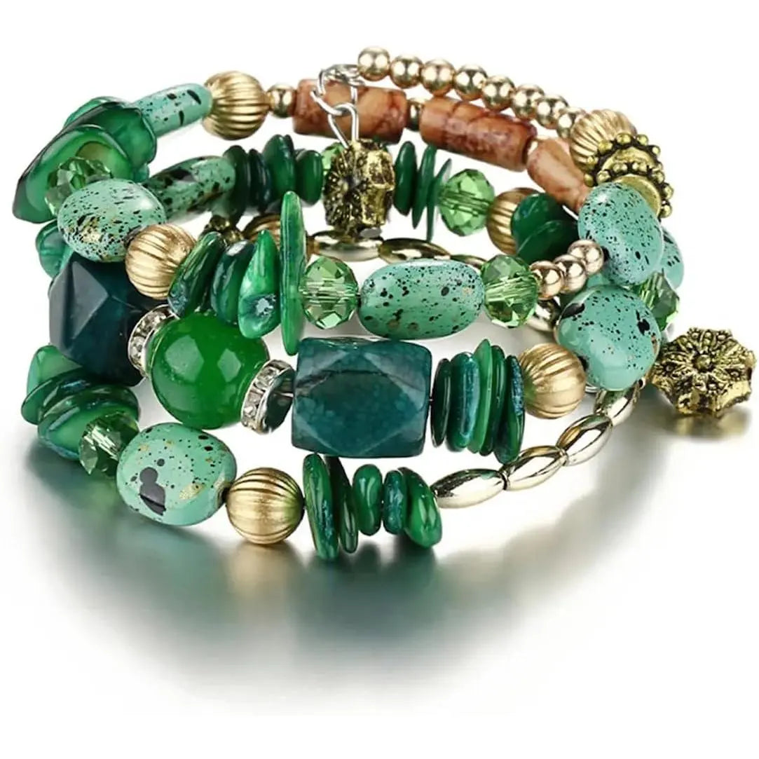 Women Beaded Bracelet Set| Colorful Boho Stackable Trendy Design with Crystal Accents Multilayer Bangle Bracelet| Fashion Stretch Braclets Jewelry for Women