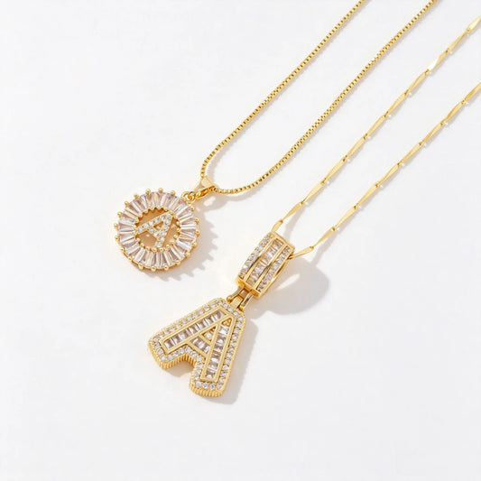 Women's Full diamond Rock sugar 26 letters Pendant Necklace Set Copper with zircon and gold plating Gold‑plated Round shape Flowers Fashion Accessories Layered Jewelry Set