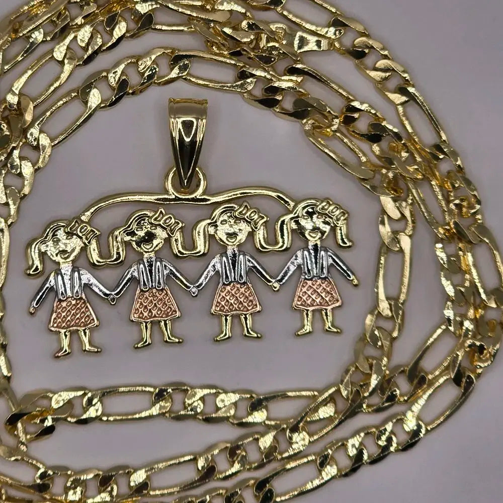 Gold Plated Chain and Pendant Set - 22" 4mm Chain with Tricolor Charms for Boys & Girls - Perfect Gift for Mom Aunt Niece Daughter