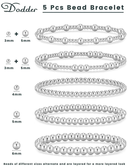 Women's 5PCS Gold Ball Beads Stretchable Bracelets Set - Waterproof, Adjustable Jewelry for Women, Gold Jewelry for Beach & Everyday Wear (Sohochic)