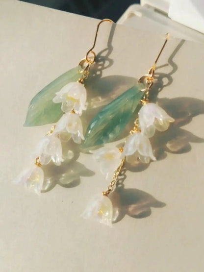Tulip Leaf Women's Romantic Style Earrings, Pearl Glossy Flower Shape Long Fringe Fashion Earrings, Elegant Jewelry, Fashion Jewelry Party, Fashionable Earrings